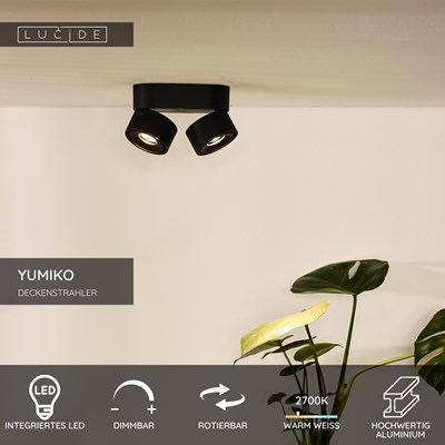 Lucide YUMIKO - Deckenstrahler - LED Dim. - 2x10W 2700K - Schwarz